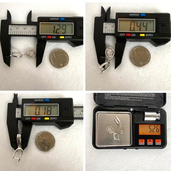 Sterling Silver 925 Cubic Zirconia CZ Teardrop Dangle Earrings Hinged Back - Picture 10 of 16